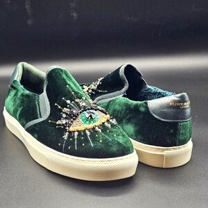 Kurt Geiger Green Velvet Slip-On Sneakers